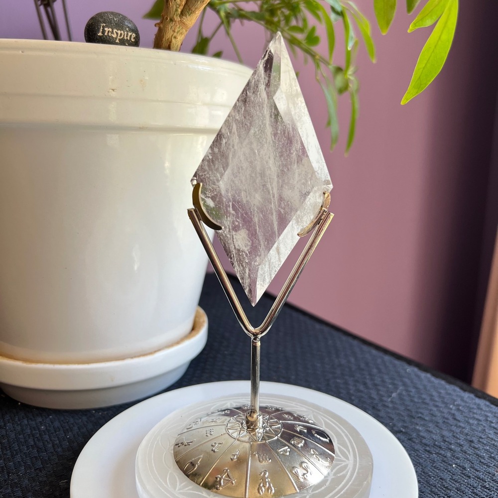 Clear Quartz Diamond Rhombus‎ Crystal Display Zodiac Stand Healing Decor